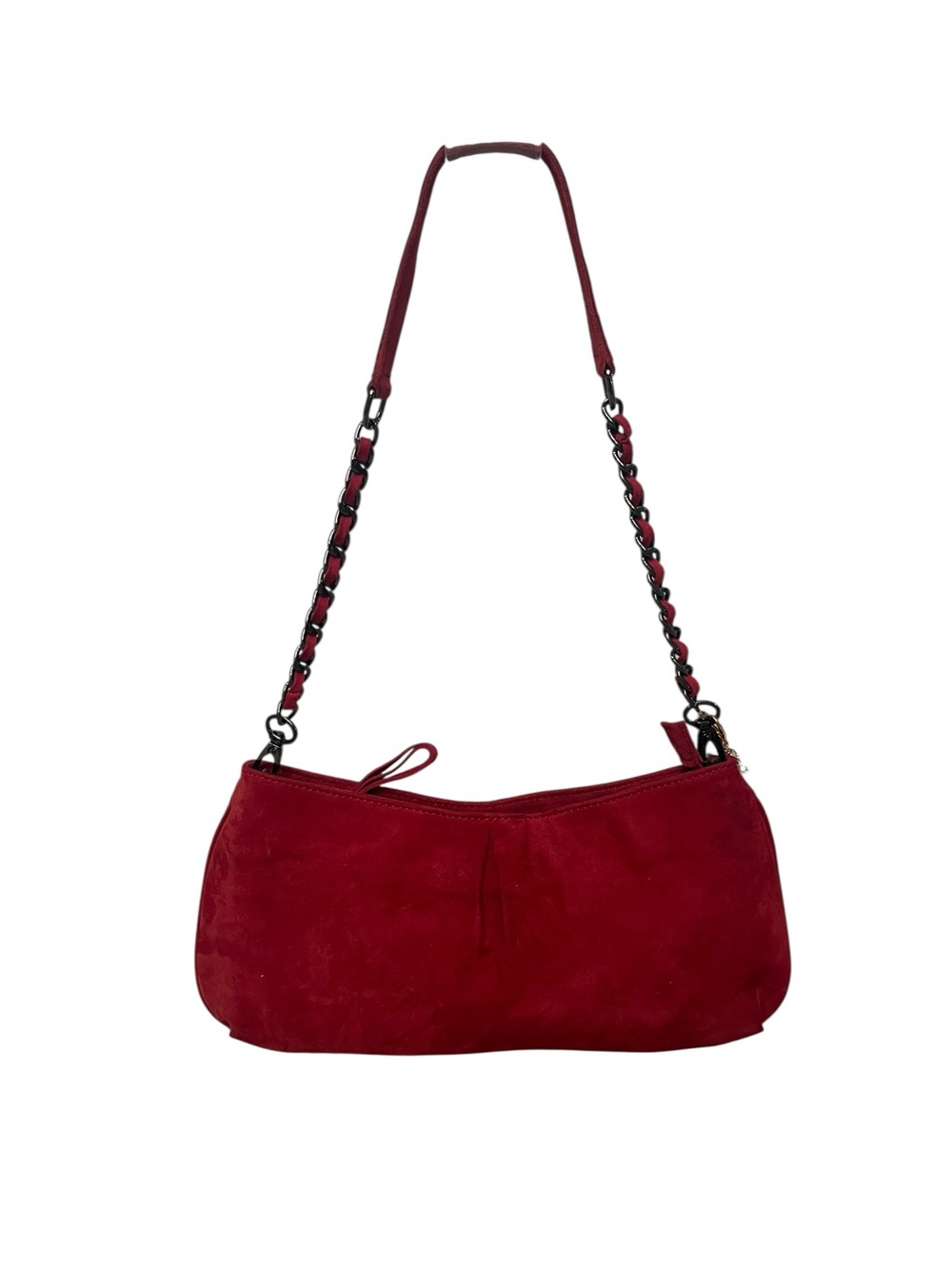 Sondra Roberts Red Suede Leather Zip Clutch Shoulder Evening Purse Bag